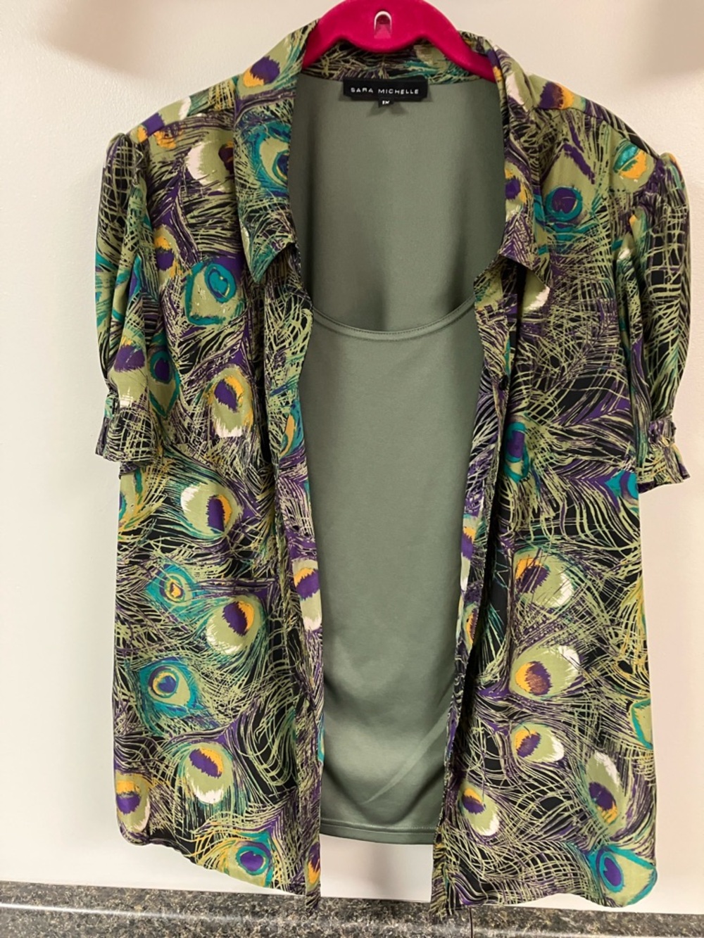 3 for $15❤️ Sara Michelle peacock feather print 2fer shirt 1x